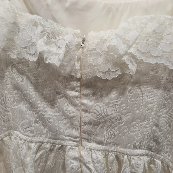 Lulus~Women Jaquared Ivory Corset Ruffle Prairie Dress~Cottagecore Lace~Bridal~S - Picture 8 of 11